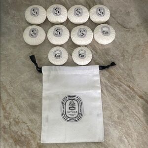 10 BRAND NEW DIPTYQUE SOAPS! Saint Germain & Philosykos.INCLUDES DRAW STRING BAG